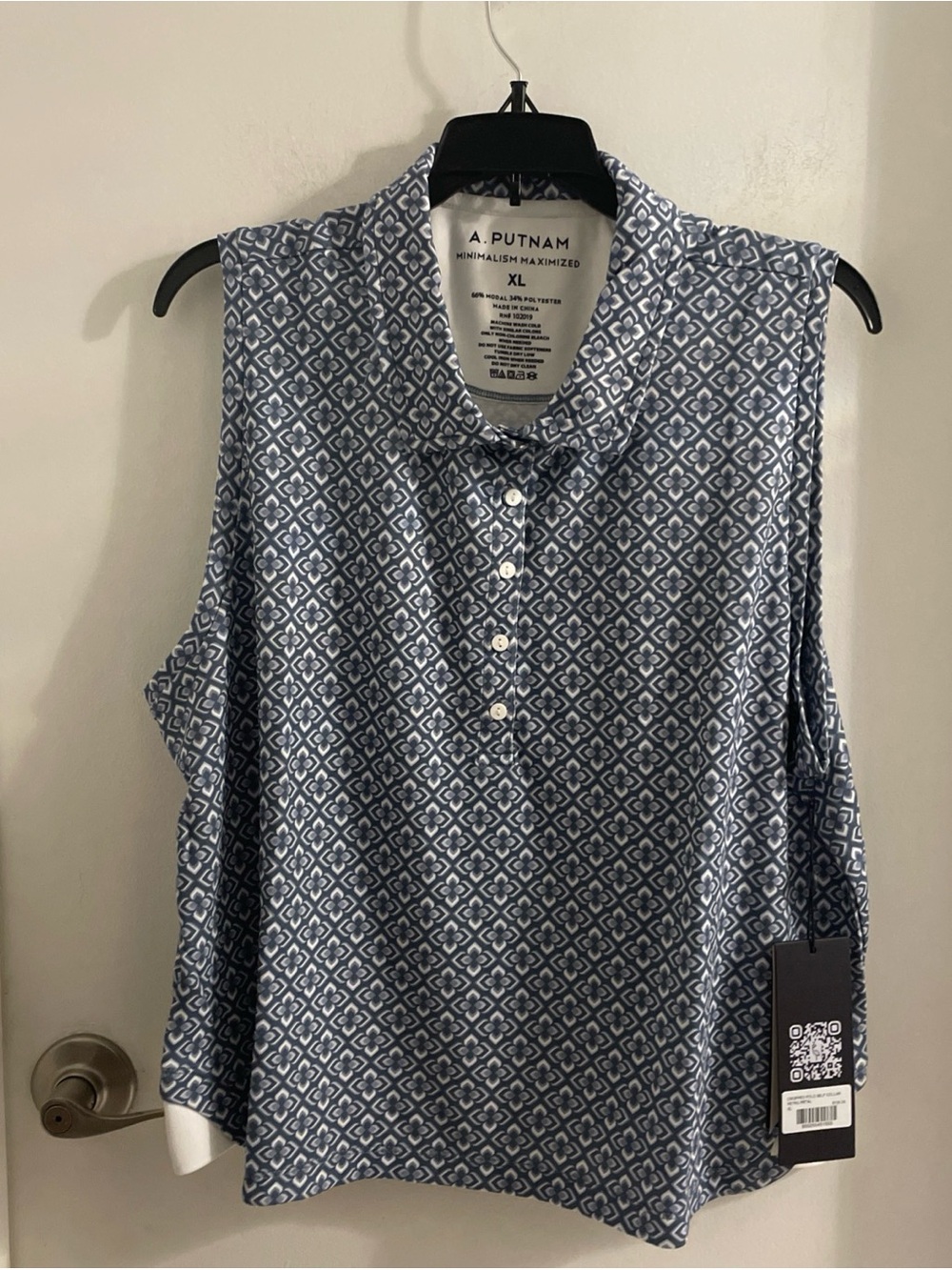 NWT A. PUTNAM XL Retro Petal Blue Crop Sleeveless Minimalist Maximized polo $135